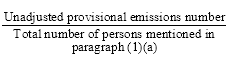 Start formula start fraction Unadjusted provisional emissions number over Total number of persons mentioned in paragraph (1)(a) end fraction end formula