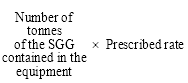 Start formula Number of tonnes of the SGG contained in the equipment times Prescribed rate end formula